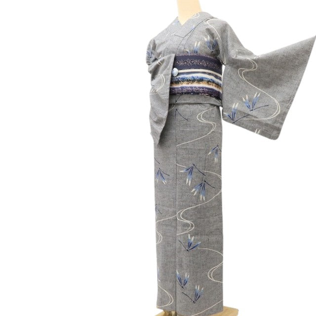百華 Y5430 洗える夏着物 勝ち虫 トンボ 綿 肩当付 居敷当て付 手縫い仕立て 浴衣