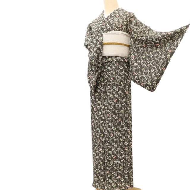 百華 Y5450 美品 夏着物 古典小紋紅型 絽 正絹 手縫い仕立て 小紋