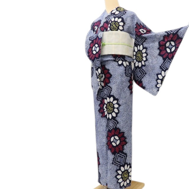 百華 Y5454 美品未着用 仕付け糸付 洗える夏着物 有松鳴海絞り 大丸扱い 向日葵 綿 手縫い仕立て 浴衣