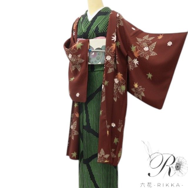 六花-RIKKA- 美品 正絹 紅葉 羽織る、秋の粋! 長羽織 着物 A6104