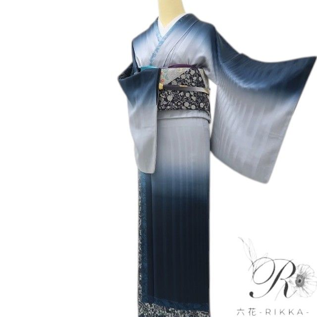 六花-RIKKA- 美品 正絹 萩 花扇 絵になる夜明け前☆ 訪問着 着物 A6111