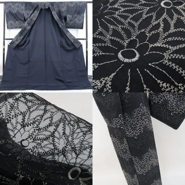 【新古品】tomihisa 新品 オーガンジー 菊 着物 正絹 仕付け糸付 お召 4877
