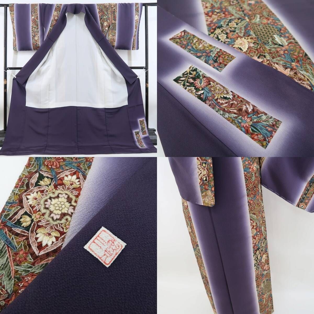 【新古品】tomihisa 新品 更紗 刺繍 落款 賢三 着物 正絹 仕付け糸付 小紋 4982