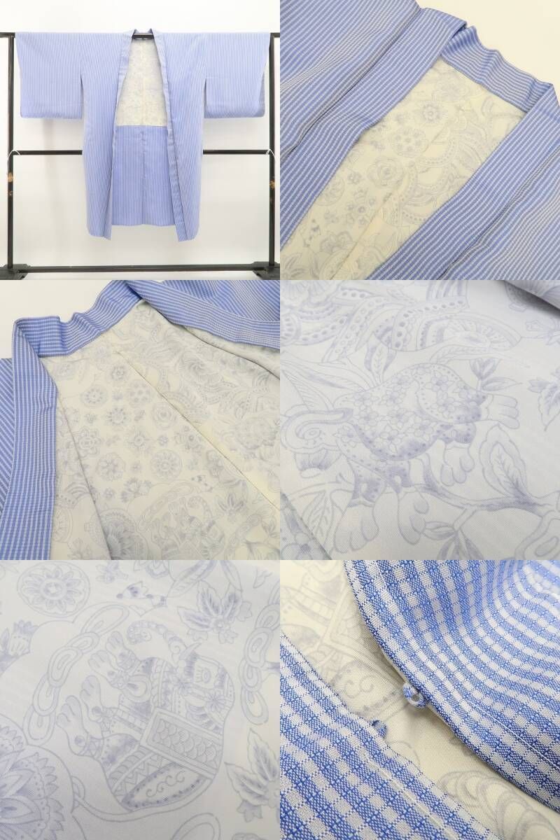 【新品】tomihisa 新品 お仕立て上がり品 縦縞 象更紗 着物 正絹 仕付け糸付 ロング丈 長羽織 5440