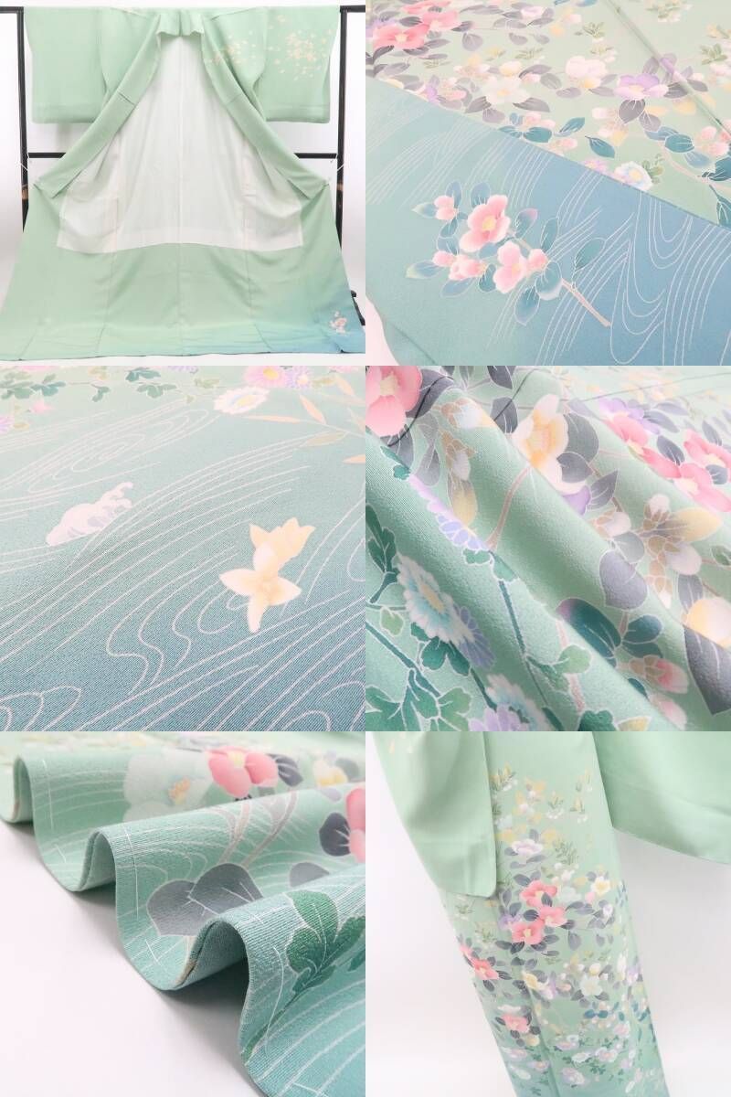 【新古品】tomihisa 新品 手描き友禅 椿 着物 正絹 仕付け糸付 トールサイズ 訪問着 7445
