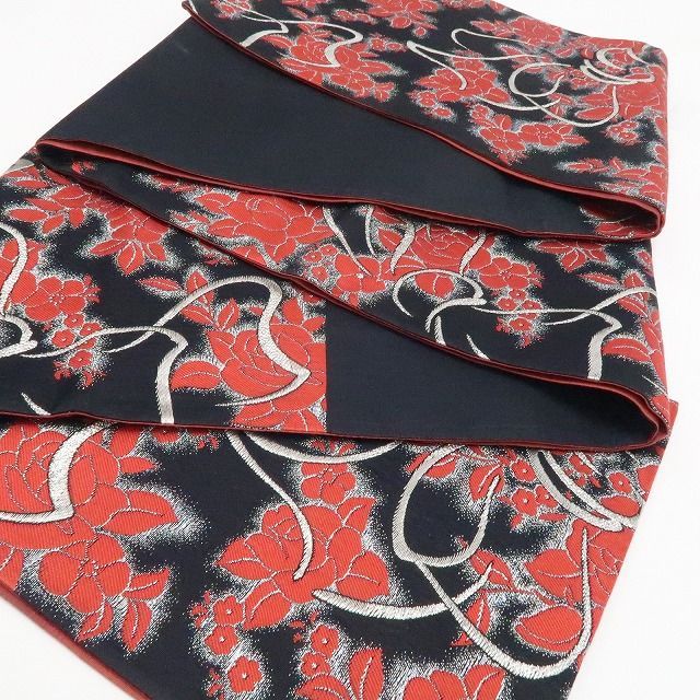 【中古】tomihisa 美品 薔薇 着物 正絹 成人式 振袖用 袋帯 7670