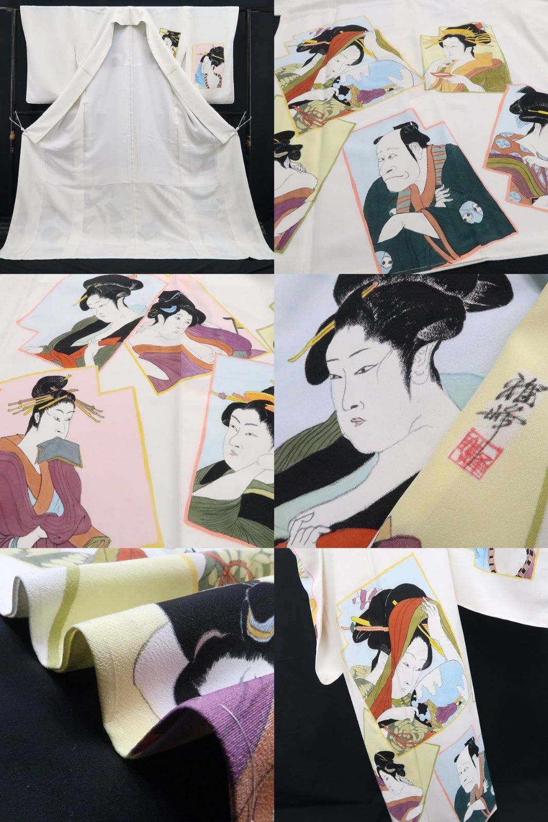 【新古品】tomihisa 新品 浮世絵 雅峰 落款 着物 正絹 仕付け糸付 トールサイズ 訪問着 7748