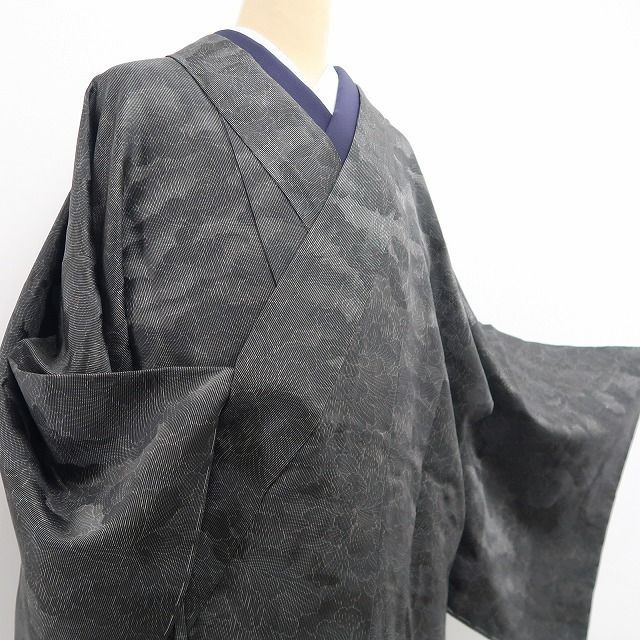 【新古品】tomihisa 新品 牡丹 モノトーン 着物 正絹 仕付け糸付 ロング丈 道中着 7796