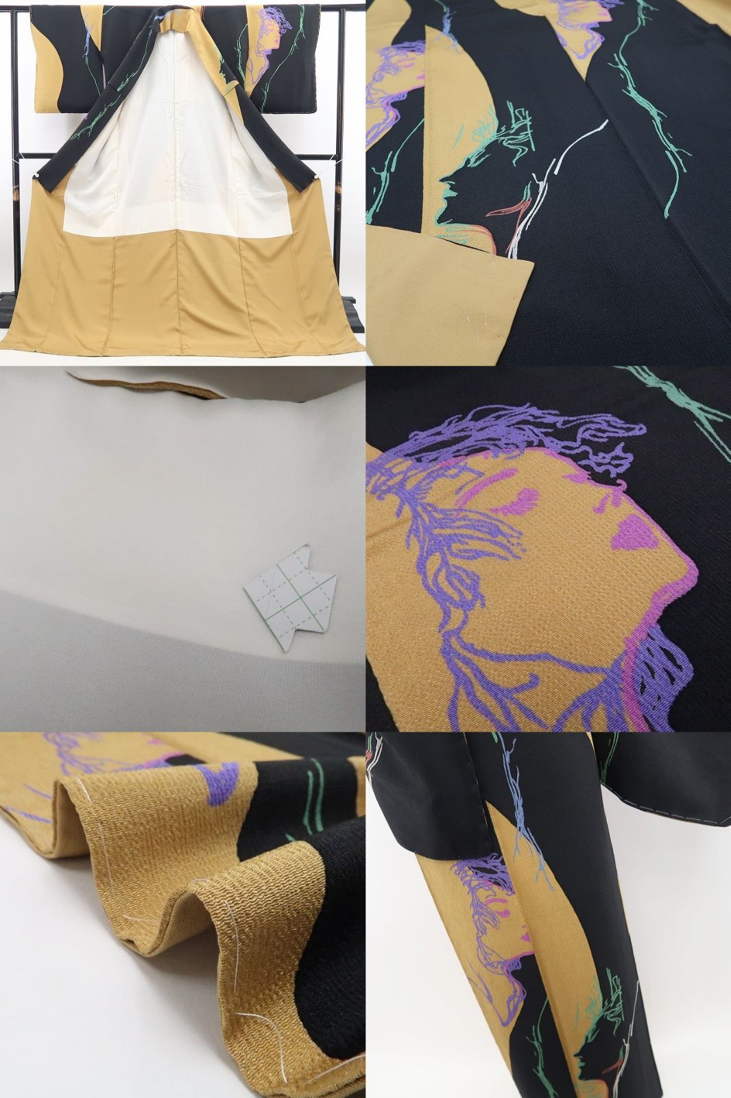 【中古】tomihisa 美品 画家・天野喜孝 モダンアート 着物 正絹 仕付け糸付 小紋 7818