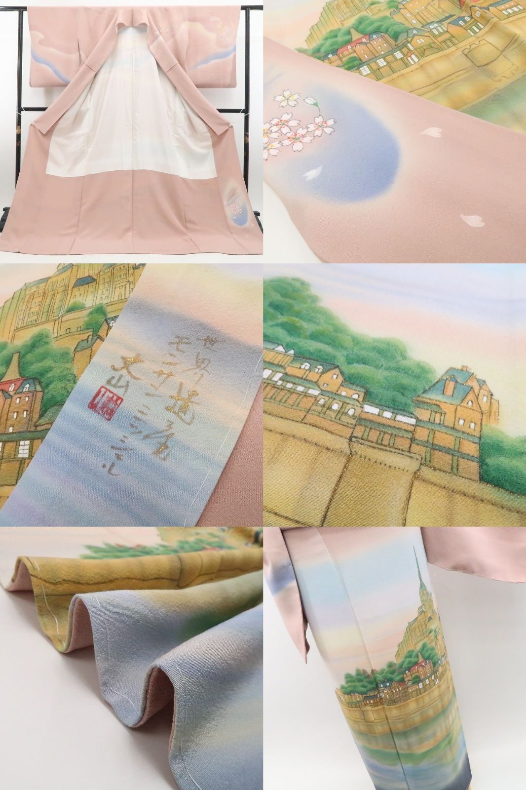 【新古品】tomihisa 新品 白川丈山 落款 世界遺産 モンサンミッシェル 着物 正絹 仕付け糸付 訪問着 7950
