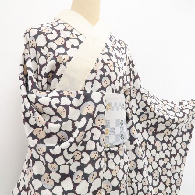 【新品・長襦袢】おかめ×ひょっとこ 着物 正絹 仕付け糸付 tomihisa”ちらりと覗くおかめとひょっとこの遊び心”9610