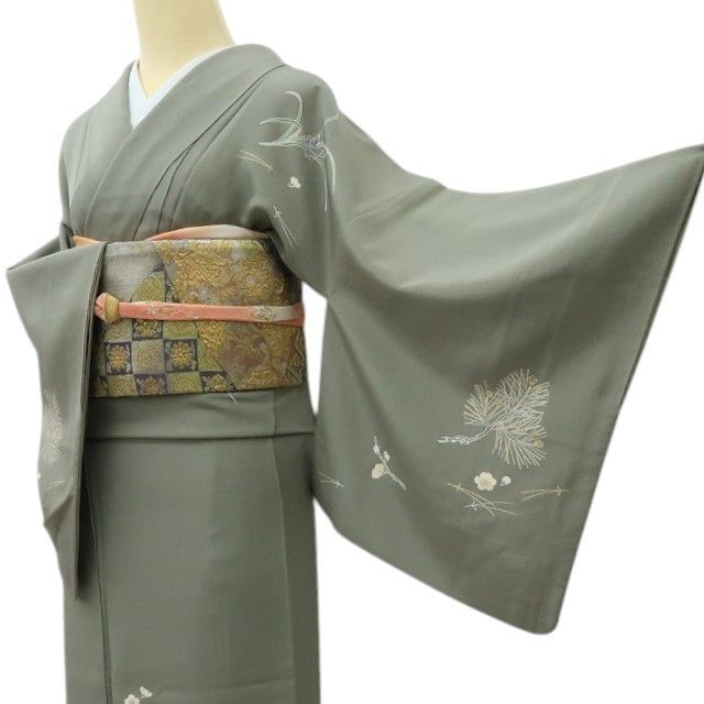 【中古】六花-RIKKA- 美品 正絹 金駒刺_ 訪問着 着物 A4503