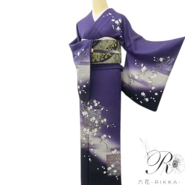 六花-RIKKA- 美品 正絹 桂友落款 霞と色紙の静と動に、ハラハラ桜。トールサイズ 訪問着 着物 A5963