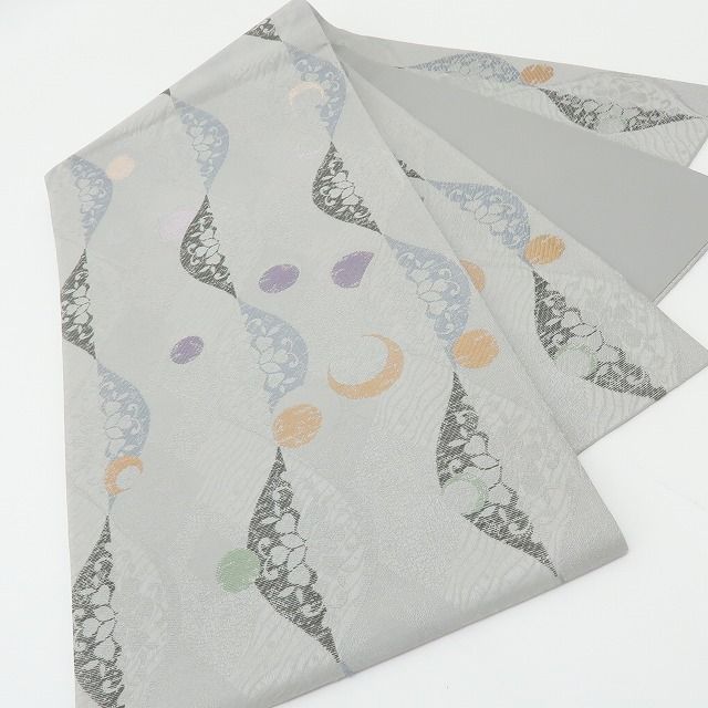 六花-RIKKA- 新品 正絹 西陣織 刺繍 月と花、波のシンフォニー♪ 袋帯 着物 A6003