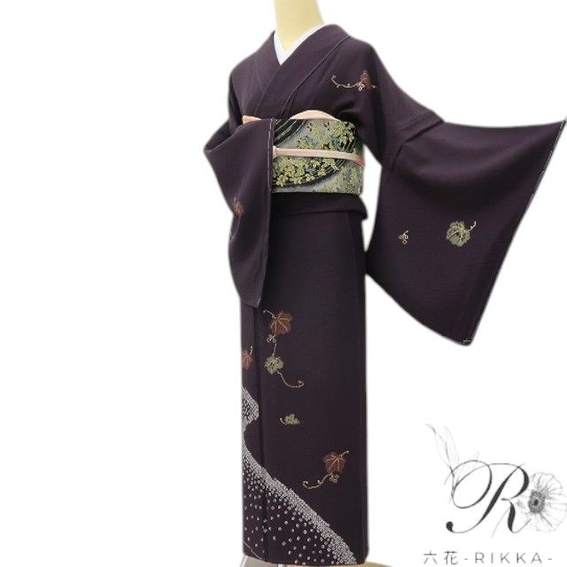 六花-RIKKA- 美品 正絹 絞り トールサイズ エレガントに実る葡萄蔦♪ 訪問着 着物 A6016