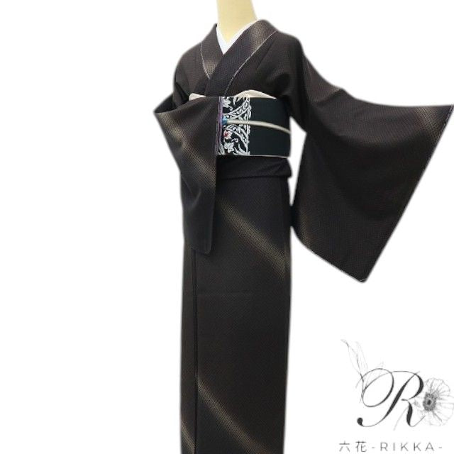 六花-RIKKA- 新品 正絹 証紙付 草木染 トールサイズ 赤城紬 静かに見えて、粋を奏でるハンサムな紬♪ 着物 A6022