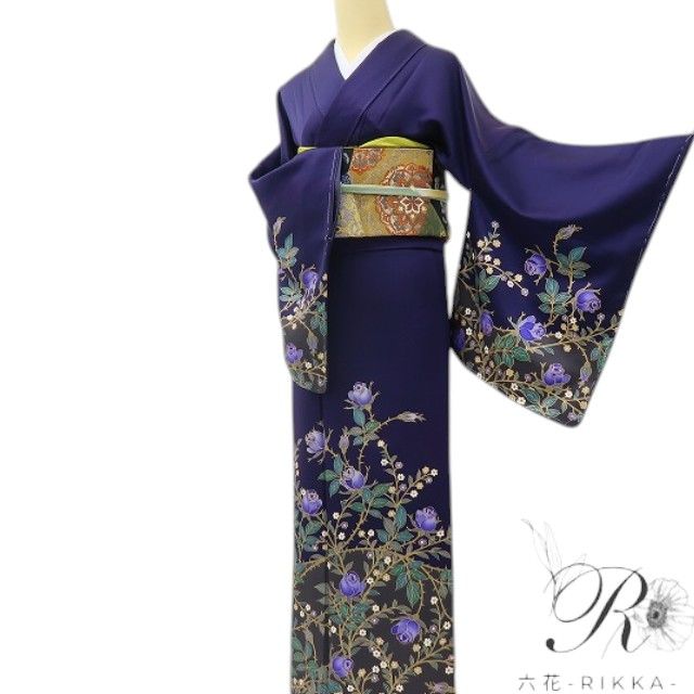 六花-RIKKA- 美品未着用 正絹 薔薇 トールサイズ バイオレットに花開く、わたしだけのバラの園♪ 訪問着 着物 A6072