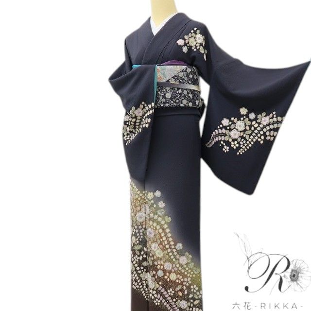 六花-RIKKA- 美品 正絹 やまと誂製 翠山工房 桐屋の辻が花 箔散らし 一生モノの辻ヶ花! トールサイズ 訪問着 着物 A6095