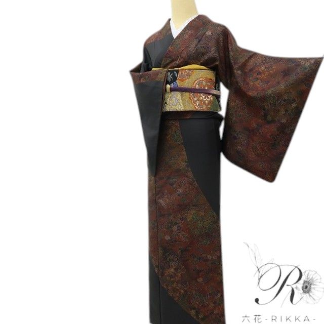 六花-RIKKA- 美品 正絹 前田仁仙落款 我が道を行く!伝統と異国情緒の融合☆ 大島紬 訪問着 着物 A6099