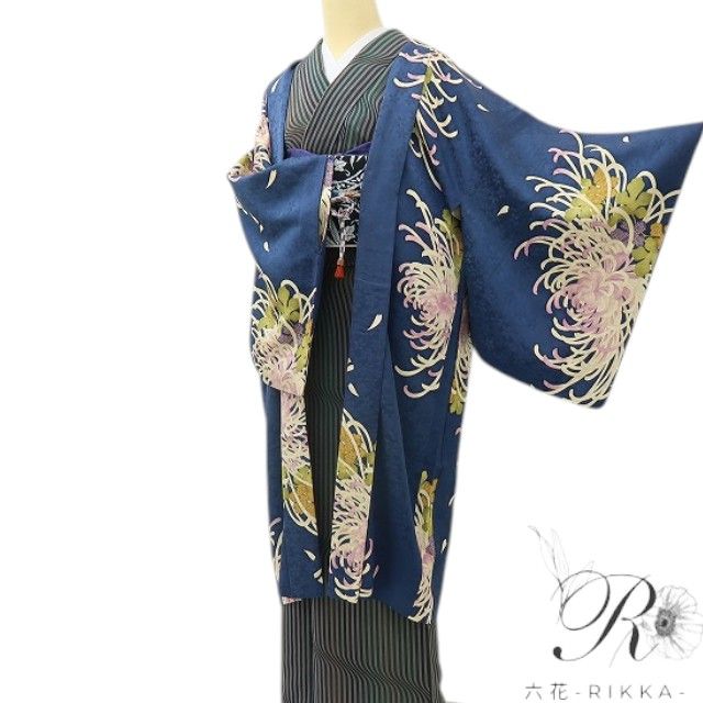 六花-RIKKA- 美品 正絹 乱菊 羽織紐付 丹後ちりめん 乱菊ドン!ドン!花盛り♪ 長羽織 着物 A6128