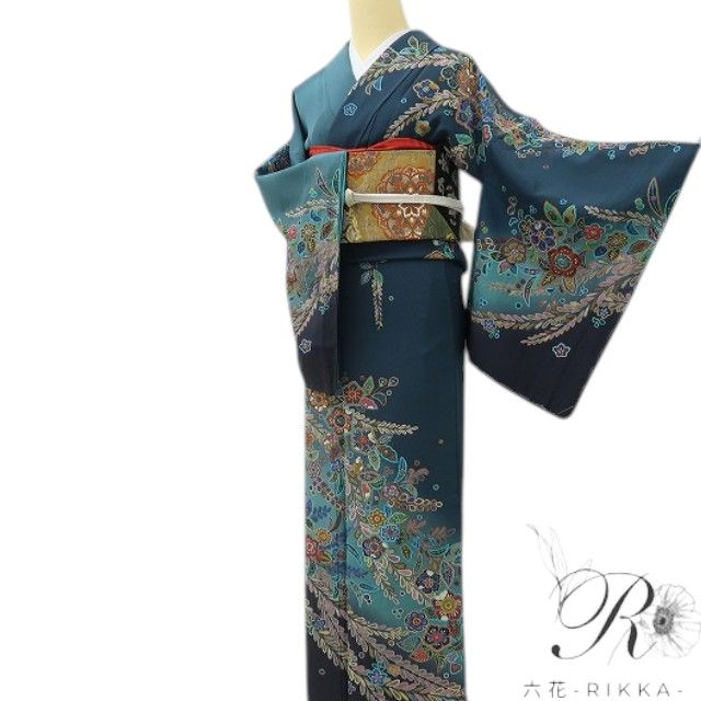 六花-RIKKA- 美品 正絹 絞り トールサイズ 深海に咲く花々に魅せられて♪ 訪問着 着物 A6131