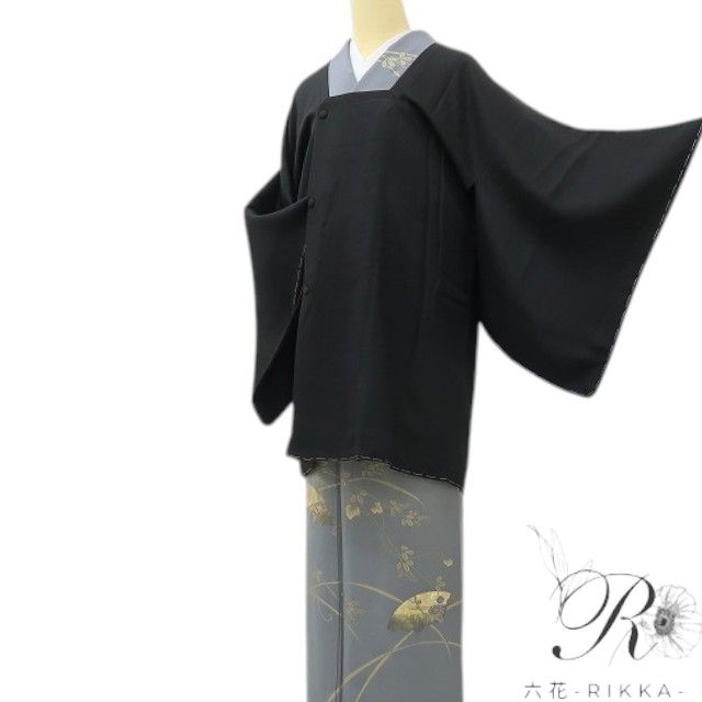 六花-RIKKA- 新品 正絹 リバーシブル ブラック×渋紙色。一枚でまとう、二つの私! 道行コート 着物 A6207