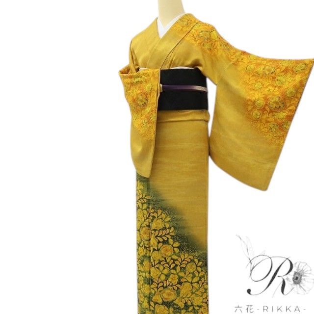 六花-RIKKA- 美品 正絹 翠山工房 桐屋の辻が花 黄色で花開く、辻ヶ花! 訪問着 着物 A6218