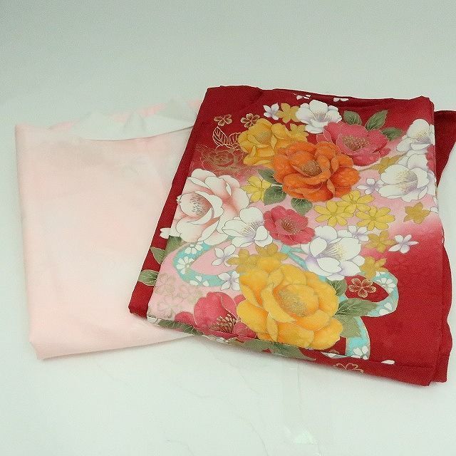 まめ藤 m2029*美品 正絹 刺繍 トールサイズ 薔薇 芍薬 桜 振袖・襦袢2点セット