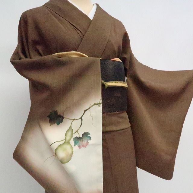 まめ藤 m2208*美品 正絹 瓢箪 手縫い仕立て 紬訪問着