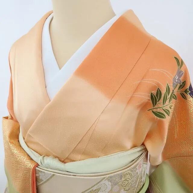 【中古】まめ藤 m387 美品 正絹 染一つ紋 紅葉 菊 手縫い仕立て 訪問着