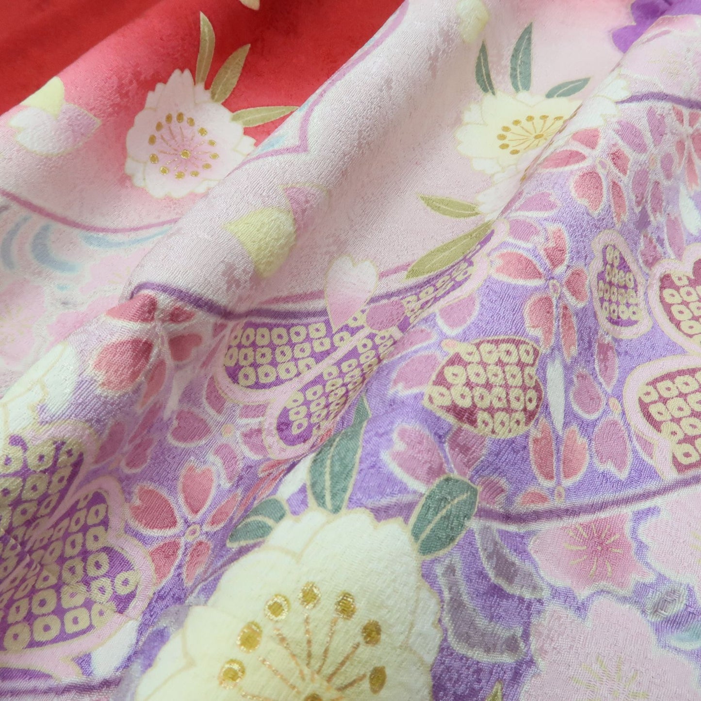 【中古】まめ藤 m617 美品 正絹 桜 着物 成人式 手縫い仕立て 振袖単品