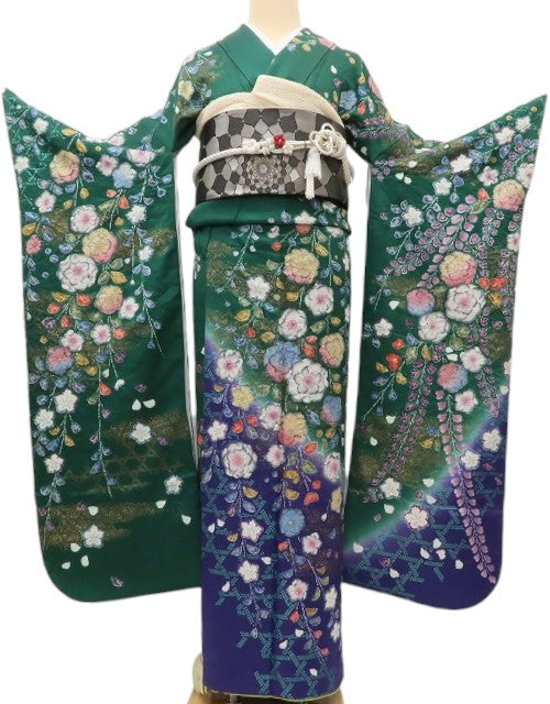 百華 Y5479 美品 辻が花 成人式 正絹 手縫い仕立て 振袖 着物