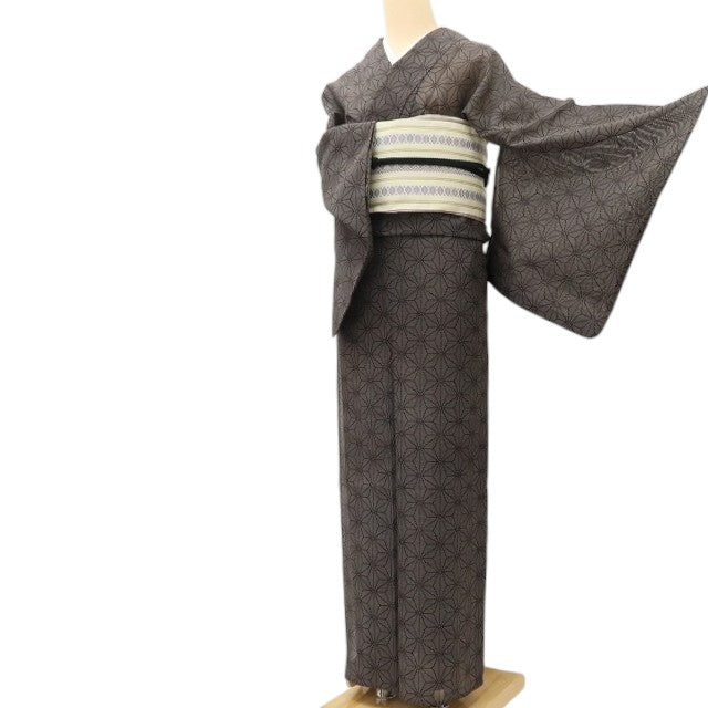 百華 Y5487 美品 夏着物 麻の葉 トールサイズ 紗 正絹 手縫い仕立て 大島紬