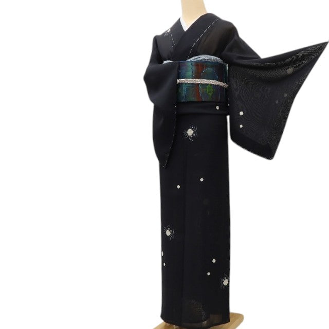 百華 Y5509 新品 仕付け糸付 かに 絞り 手縫い仕立て 正絹 紗紬