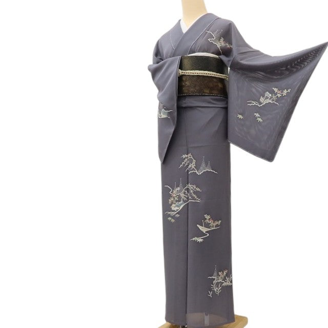 百華 Y5524 新品 仕付け糸付 夏着物 一つ紋 銀駒刺繍 絽 正絹 手縫い仕立て 訪問着