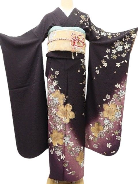 百華 Y5624 美品 桜 着物 正絹 手縫い仕立て 成人式 振袖