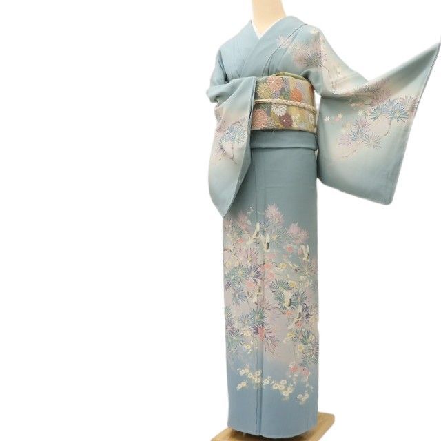 百華Y5650 新品 手描き友禅 仕付け糸付 作家物落款 鶴 松 梅 着物 正絹 手縫い仕立て 訪問着