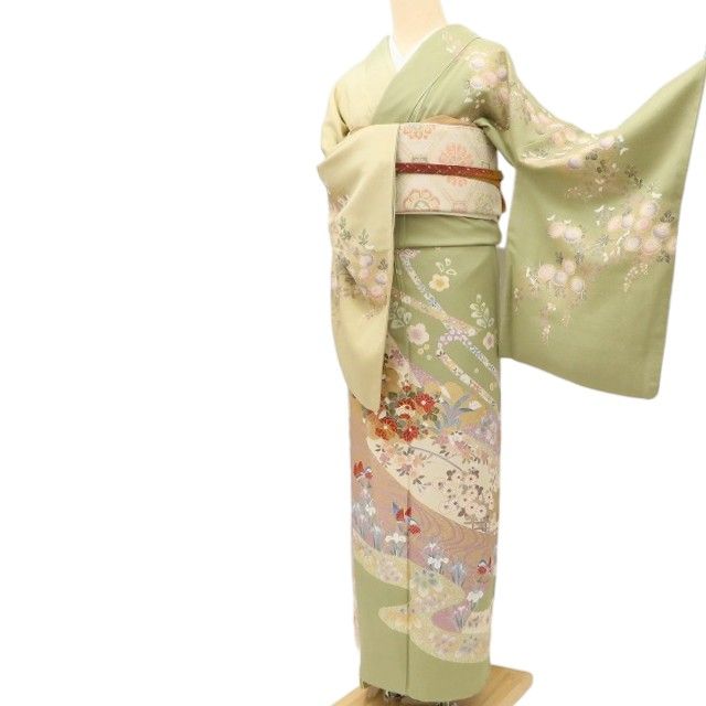 百華Y5701 美品 金駒刺繡 鴛鴦 トールサイズ 着物 正絹 手縫い仕立て 訪問着