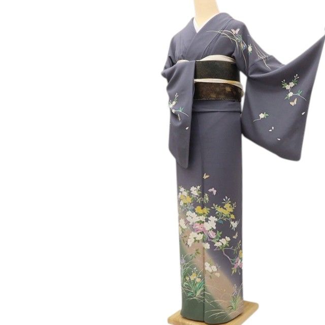 百華Y5736 美品 手描き友禅 蝶 作家物落款 着物 正絹 手縫い仕立て 訪問着
