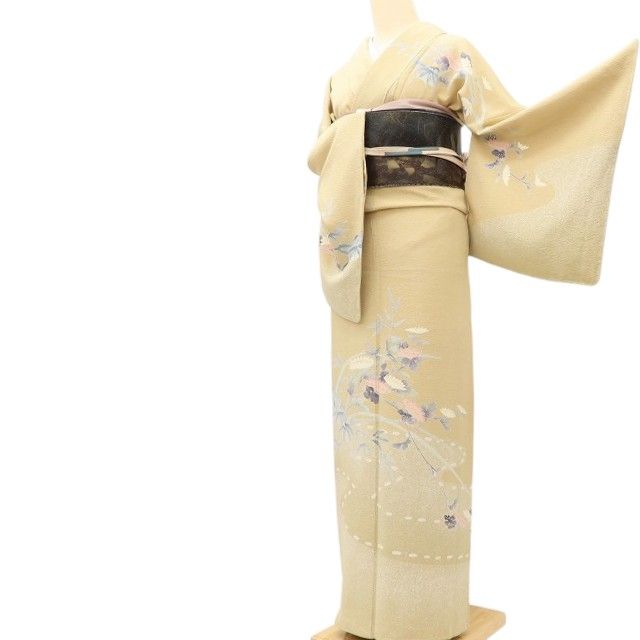 百華Y5767 新品 仕付け糸付 手描き友禅 菊 笹 着物 正絹 訪問着