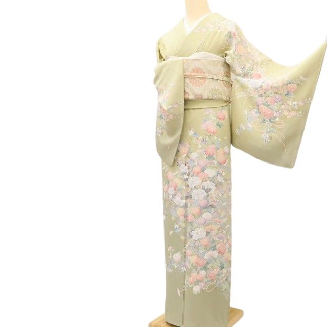 百華Y5769 新品 手描き友禅 仕付け糸付 椿 菊 楓 梅 着物 正絹 手縫い仕立て 訪問着