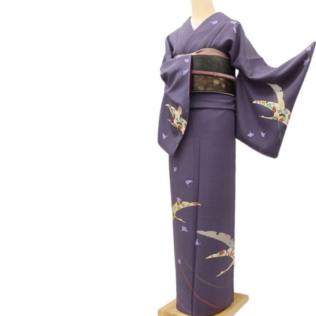 百華Y5821 美品未着用 仕付け糸付 作家物落款 鶴 金駒刺繍 着物 正絹 手縫い仕立て 訪問着