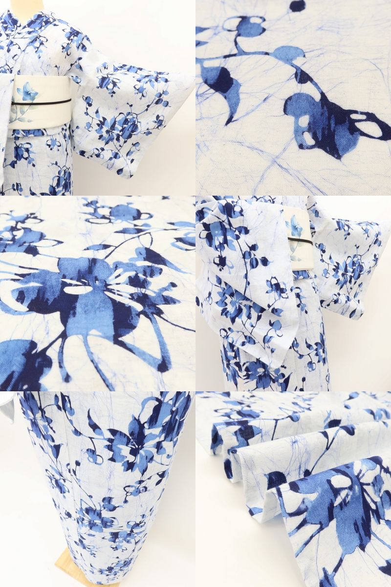 百華Y5420◆美品 洗える夏着物 綿 居敷当て付 手縫い仕立て 浴衣