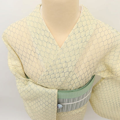 百華Y5421 美品 夏着物 絹紅梅 網目文様 正絹 手縫い仕立て 小紋 高級浴衣