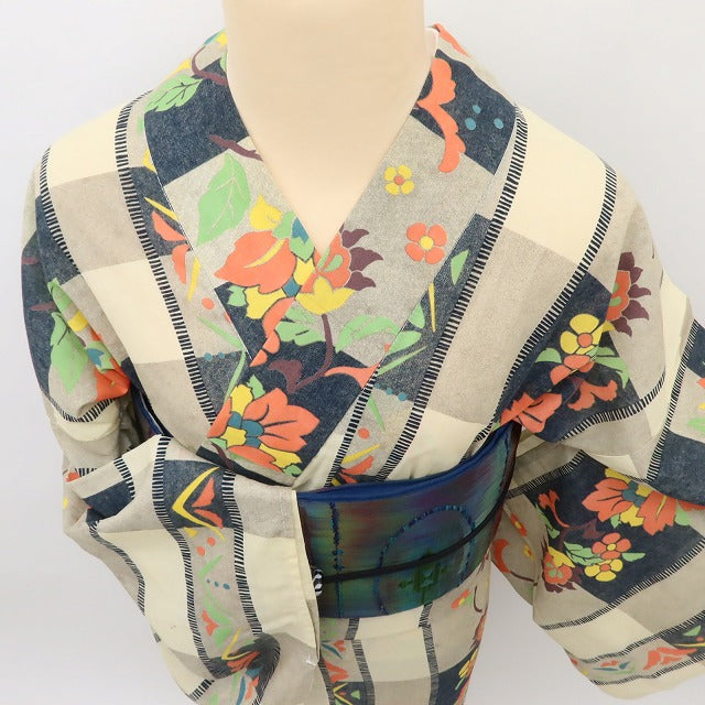 百華Y5422 美品 更紗 洗える夏着物 綿 浴衣
