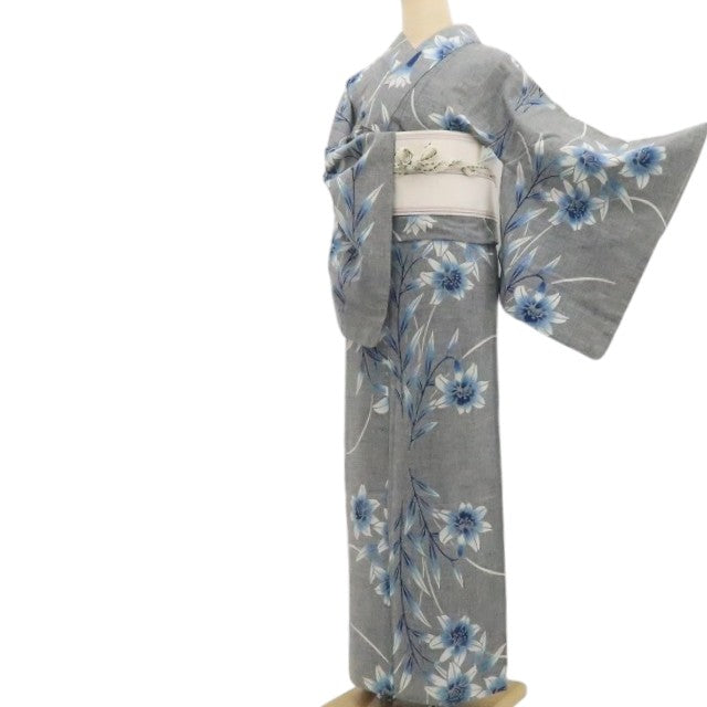 百華 Y5442 百合 綿 洗える夏着物 肩当て付 手縫い仕立て Sサイズ 浴衣