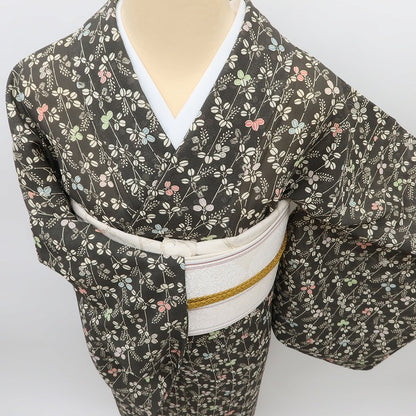 百華 Y5450 美品 夏着物 古典小紋紅型 絽 正絹 手縫い仕立て 小紋