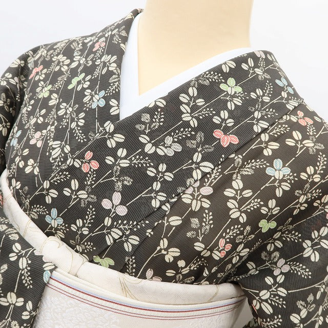 百華 Y5450 美品 夏着物 古典小紋紅型 絽 正絹 手縫い仕立て 小紋