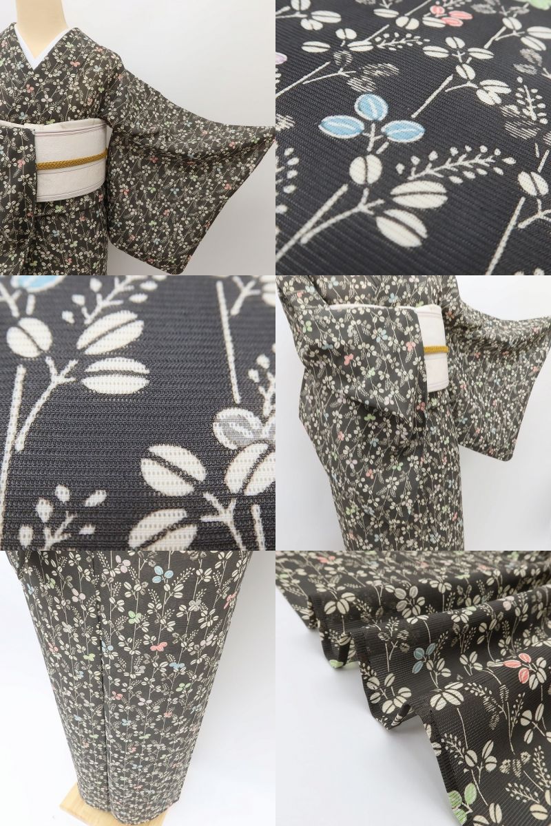 百華 Y5450 美品 夏着物 古典小紋紅型 絽 正絹 手縫い仕立て 小紋