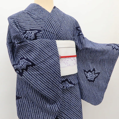 百華 Y5456 美品 洗える夏着物 有松鳴海絞り 折り鶴 綿 居敷当て付 手縫い仕立て 浴衣